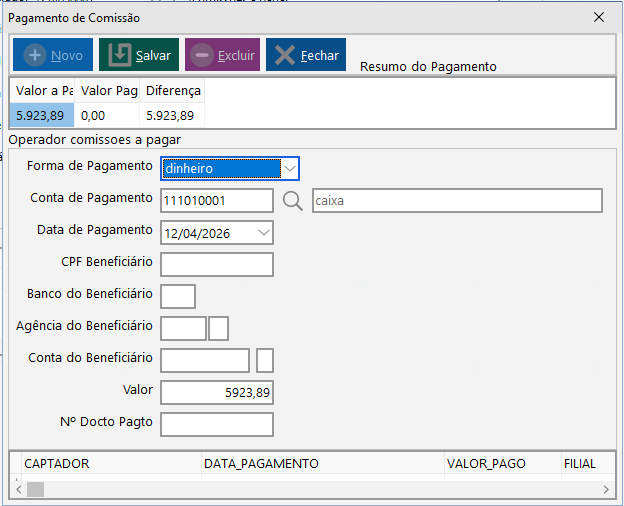 Comissão de operadores