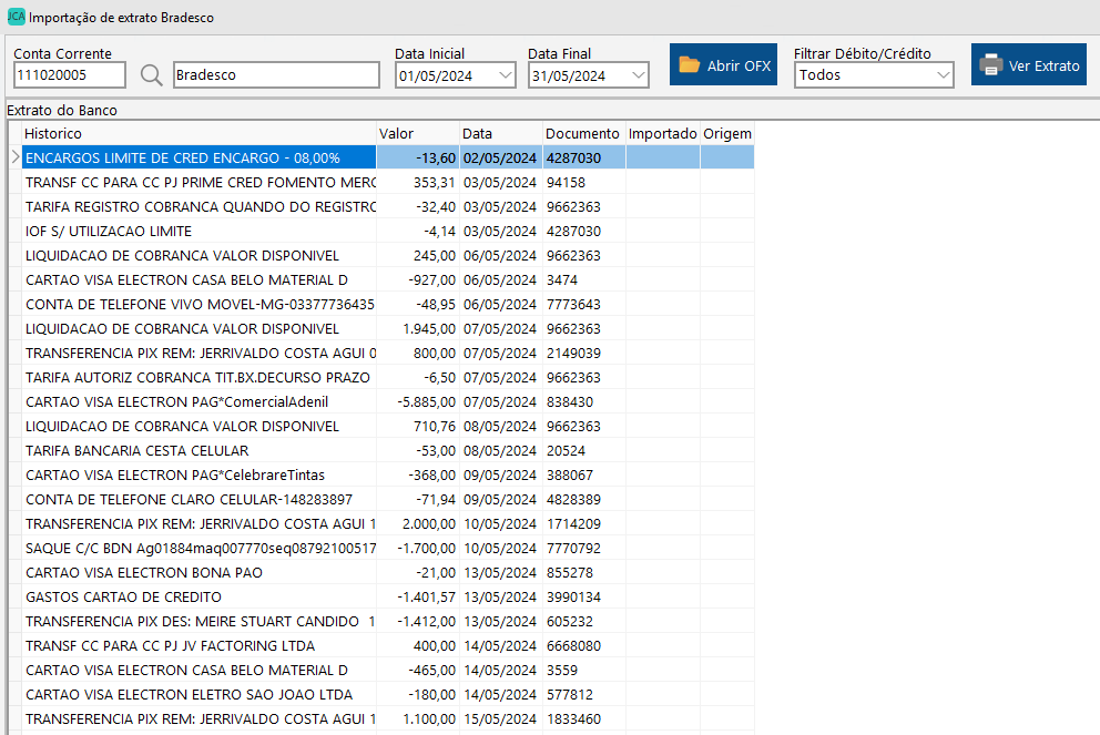 Importar extrato OFX
